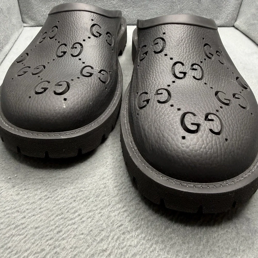 Gucci Cut Out Monogram Black 100% Rubber Slip-On Sandals Men's G 11 US 12